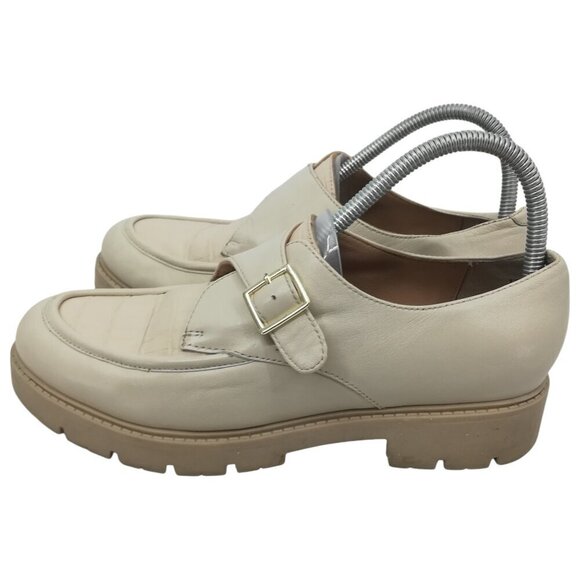 Seychelles Catch Me Monk Strap Loafers Size 10 Leather Ivory Platform Reptile - Picture 2 of 11